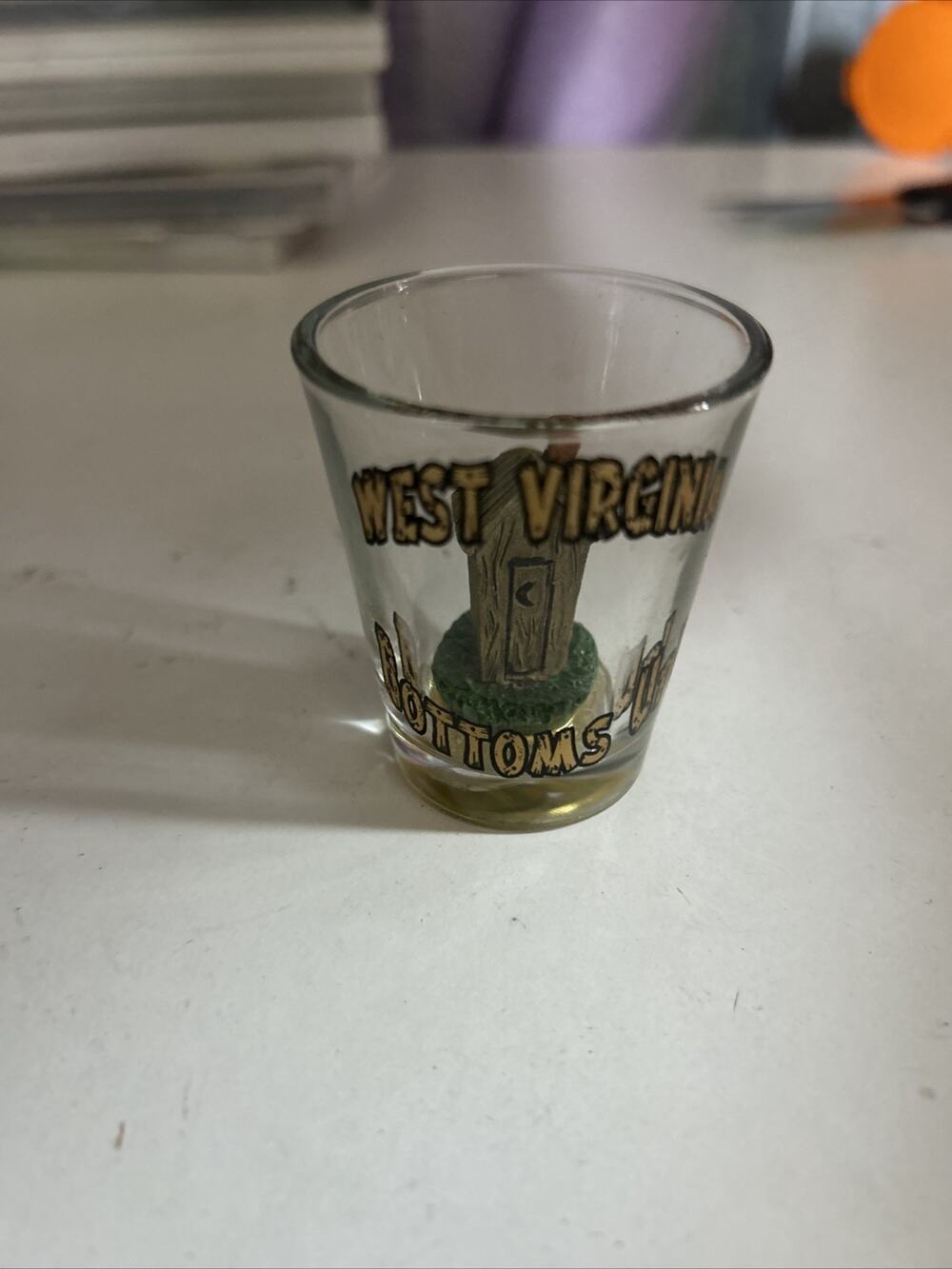 WEST VIRGINIA BOTTOMS UP! SOUVENIR SHOT GLASS MINT WEST VIRGINIA SHOT GLASS